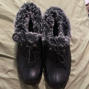 Sperry Black and Gray Winter Rain Boots with Plush Lining